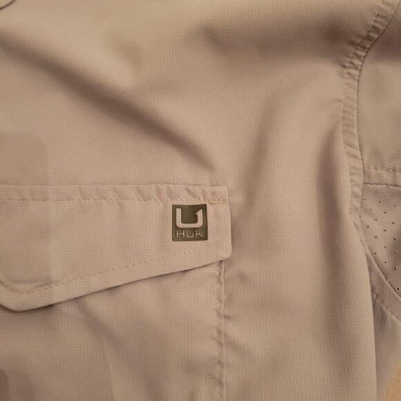 Huk Tide Point Performance Fishing Shirt Long Sleeve Button Down Beige Men's XL - Picture 4 of 7
